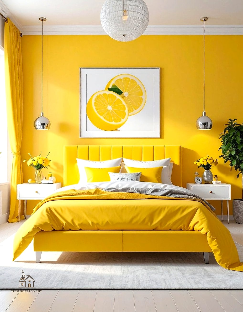 26 Beautiful Yellow Bedroom Ideas to Transform Your Space 7 Lemon Yellow and White Stripes
