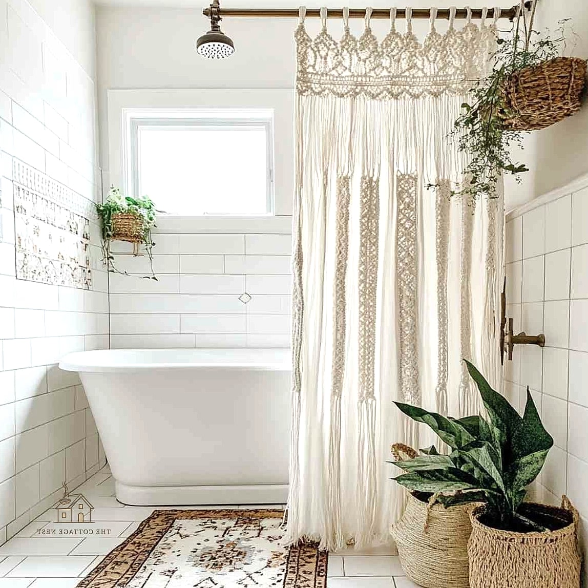 23 Stunning Boho Shower Curtain You'll Absolutely Love 3 Macrame-Style Fringe Curtain