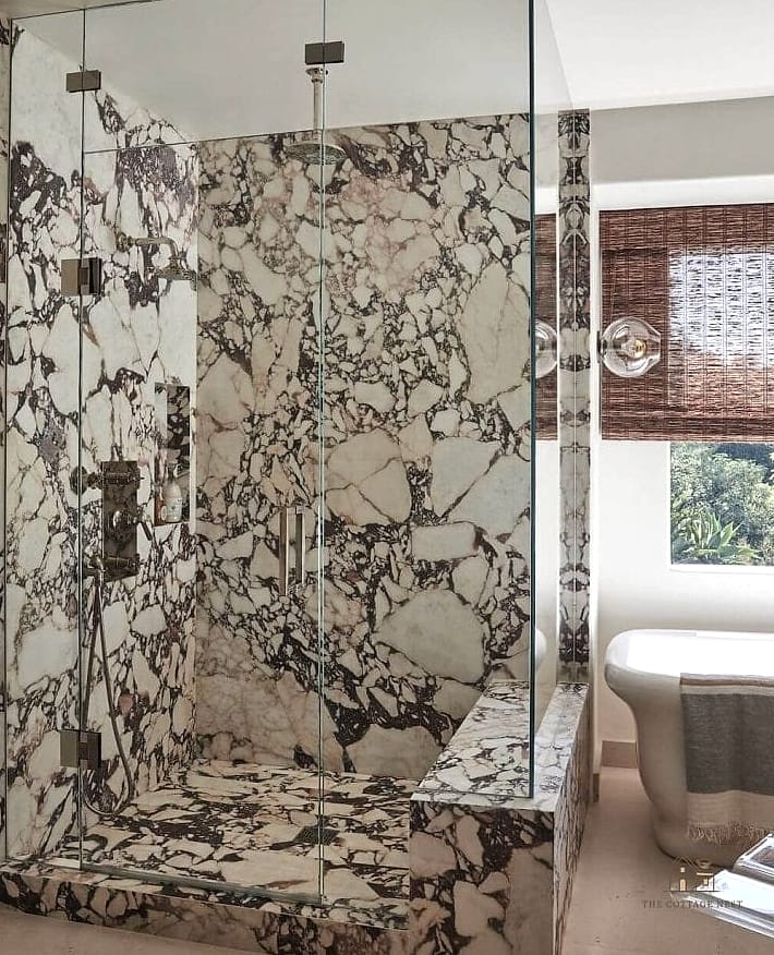 Marble-Clad Shower Tub Combo