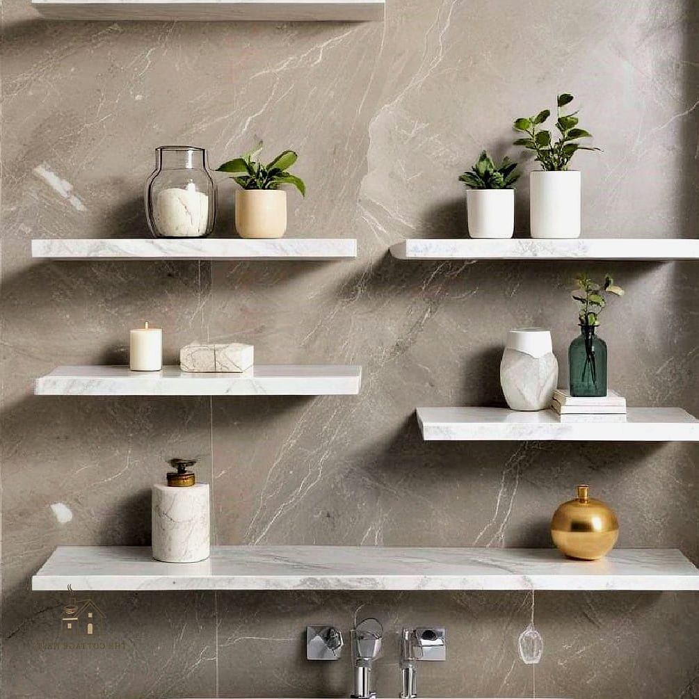 30 Amazing Shelf Over Bed Ideas on a Budget 12 Marble Look Floating Shelf