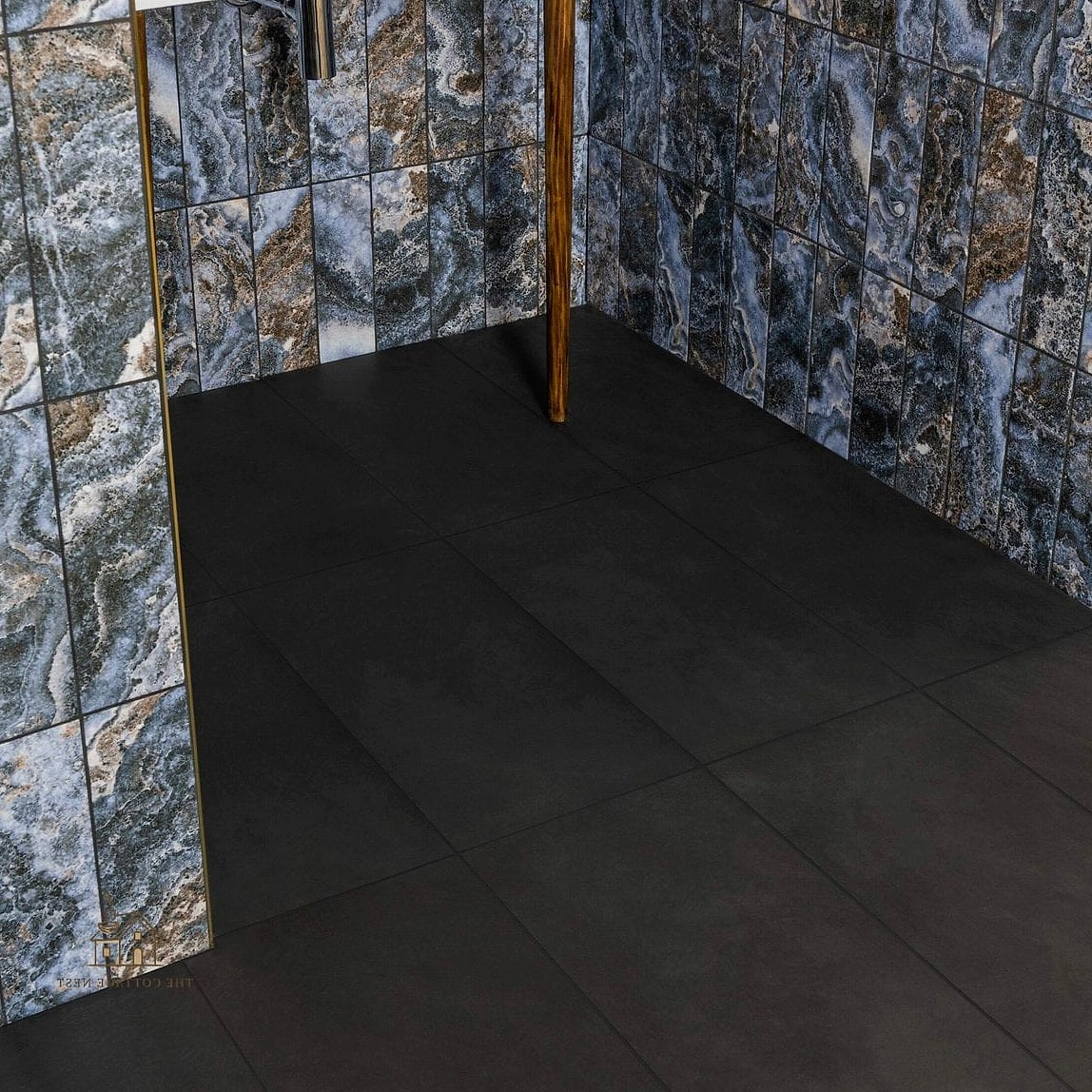 30 Cozy Shower Tile Ideas Worth Pinning 22 Matte Black Tile with Brass Fixtures