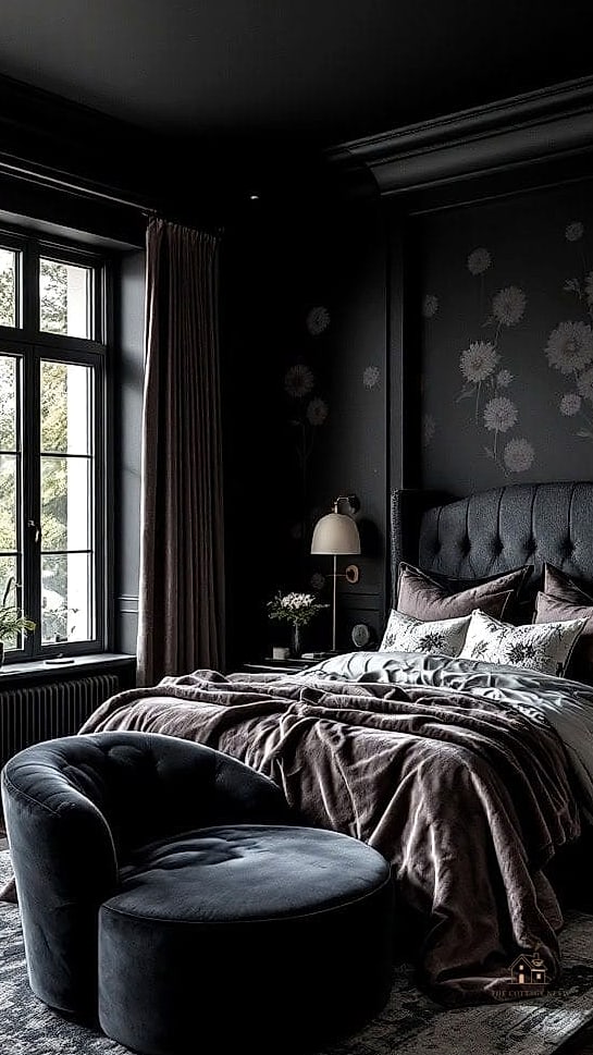 20 Cozy Dark Feminine Bedroom Ideas Worth Pinning 15 Matte Black Ceiling Fan or Fixture