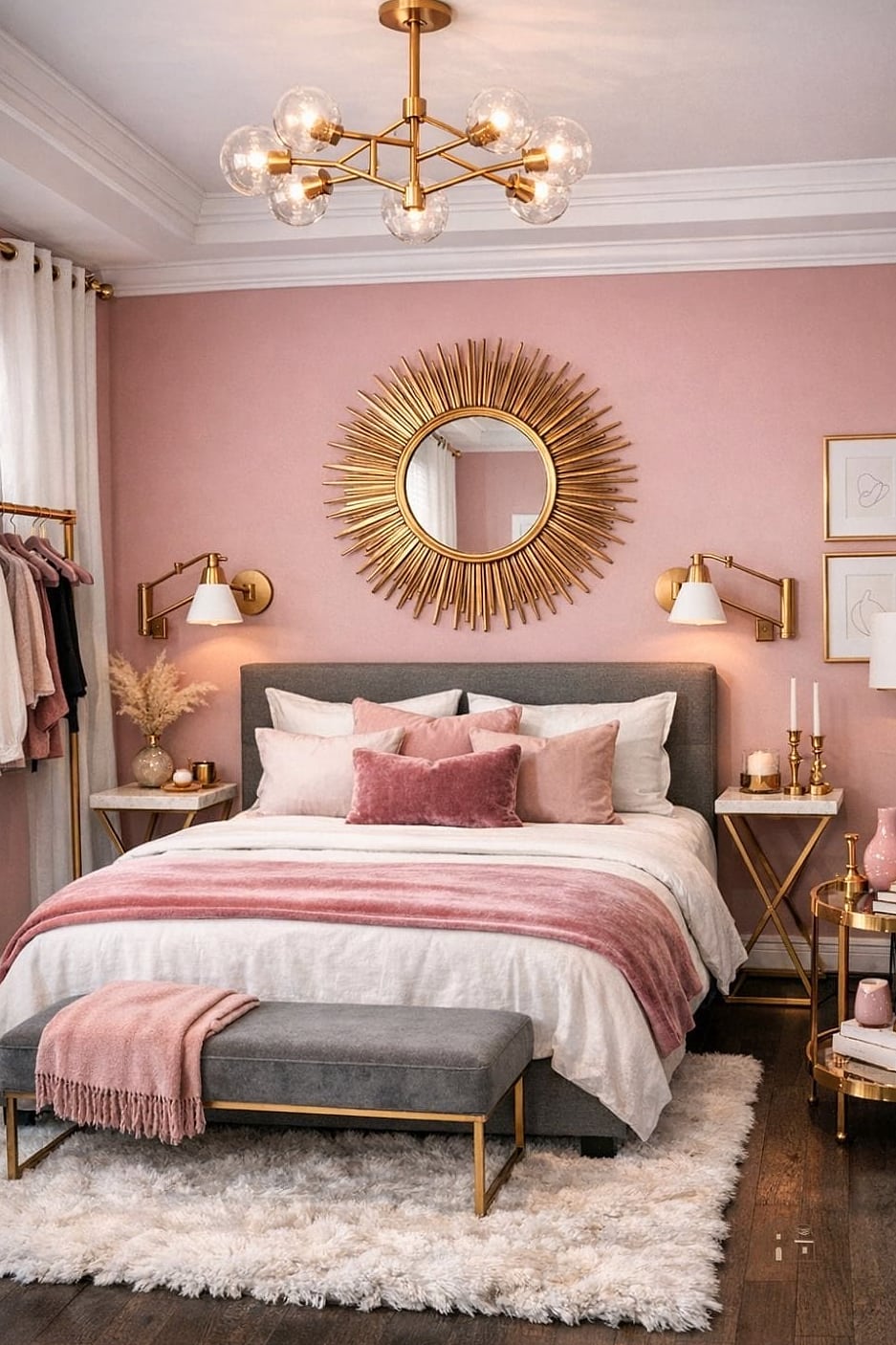 17 Clever Pink Bedroom Ideas for Every Style 7 Millennial Pink with Matte Black Accents