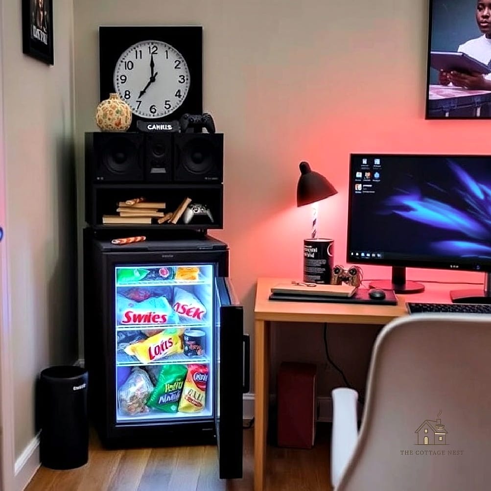 20 Amazing Gaming Bedroom Ideas on a Budget 16 Mini Fridge Station for Snacks and Drinks
