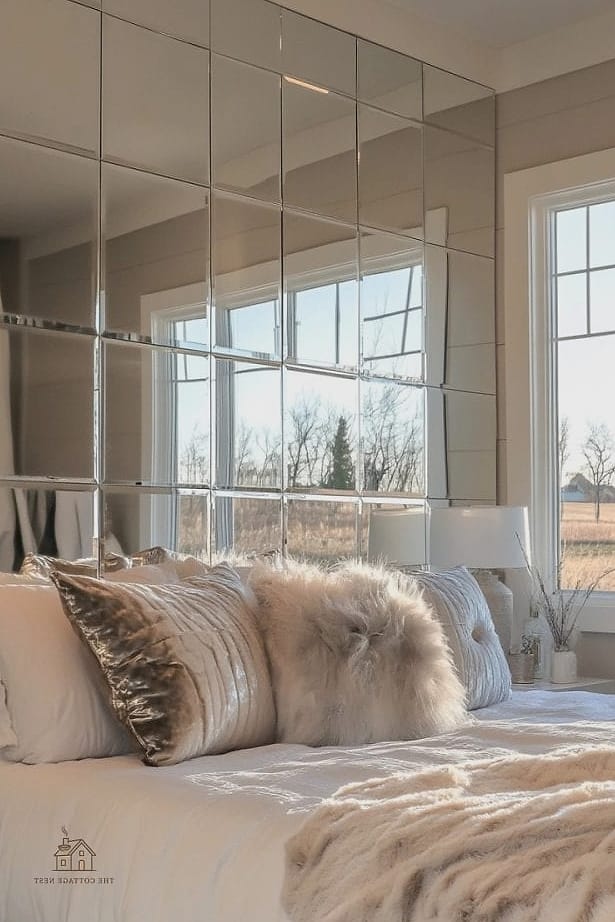 35 Chic Bedroom Feature Wall Ideas for a Beautiful Home 31 Mirrored Accent Wall