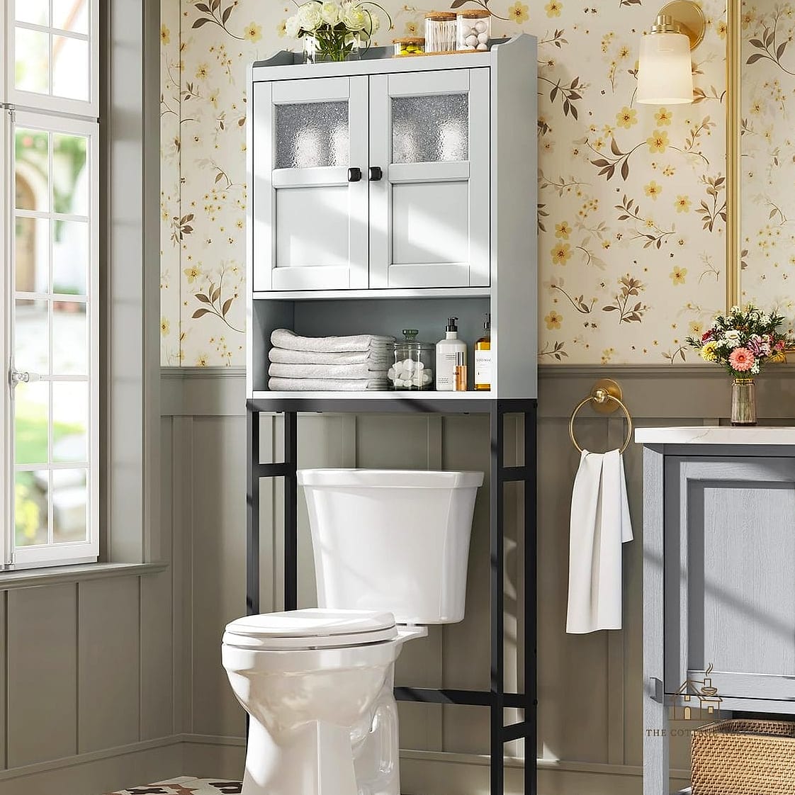 25 Creative Over The Toilet Storage Ideas That Will Inspire You 12 Mirrored Cabinet with Open Shelf Below