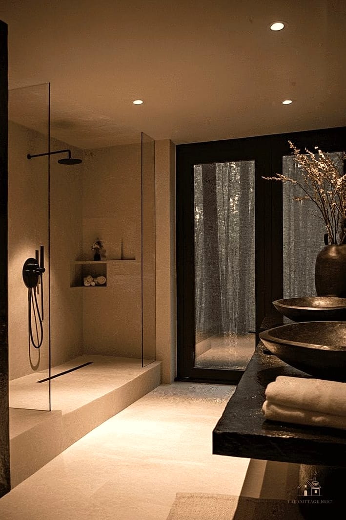 30 Dreamy Walk In Shower With Half Wall to Try This Season 16 Moody All-Black Half Wall