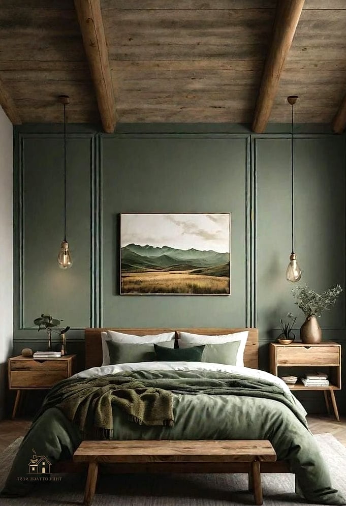 Moody Green Walls with Brass Details