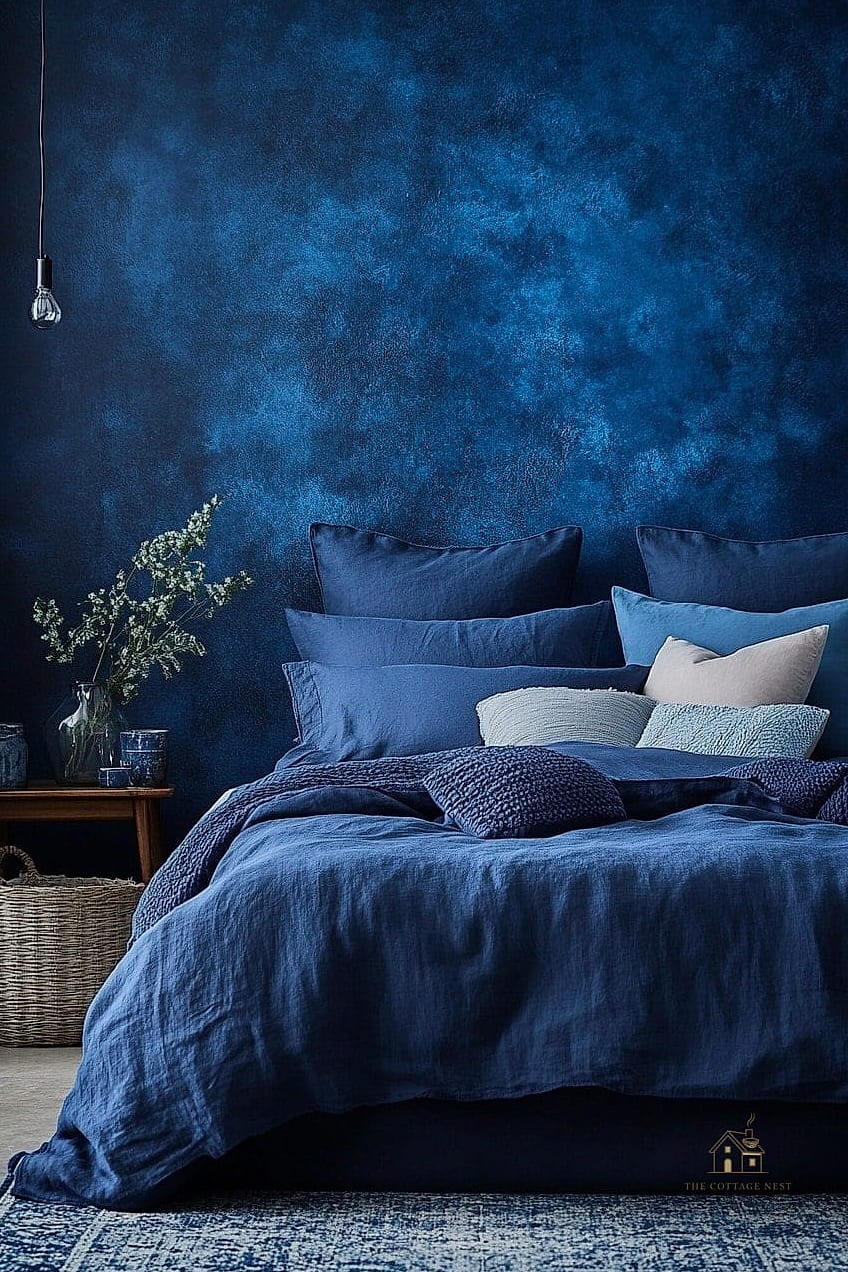 35 Gorgeous Blue Bedroom Ideas That Are Totally Doable 5 Moody Indigo Walls with Gold Hardware
