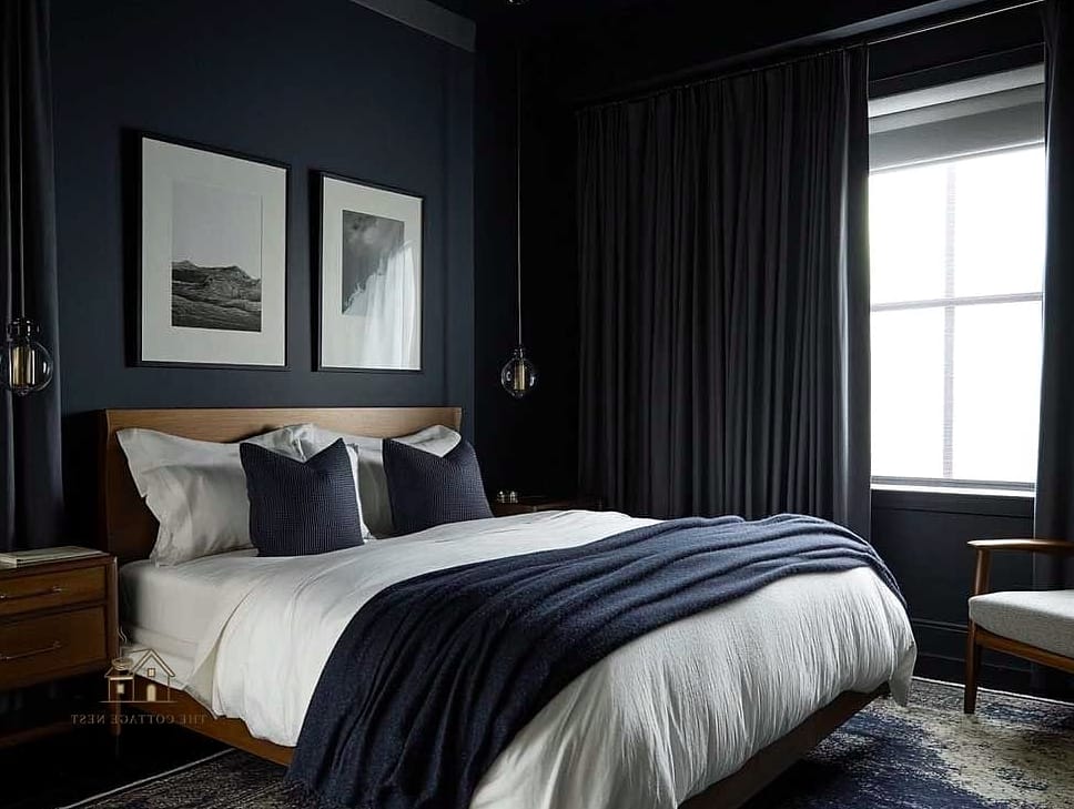 35 Brilliant Mens Bedroom Ideas to Copy Right Now 5 Moody Navy Accent Wall