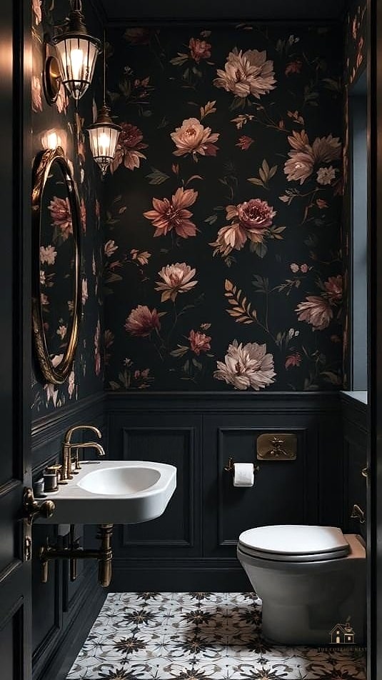 30 Clever Powder Room Ideas for Every Style 2 Moody Wallpaper on All Four Walls
