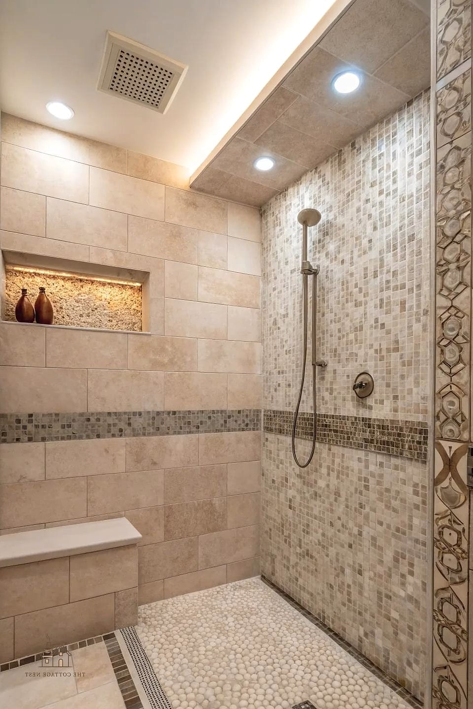40 Cozy Walk In Shower With Wall No Door Worth Pinning 21 Mosaic Tile Floor with Solid Color Walls