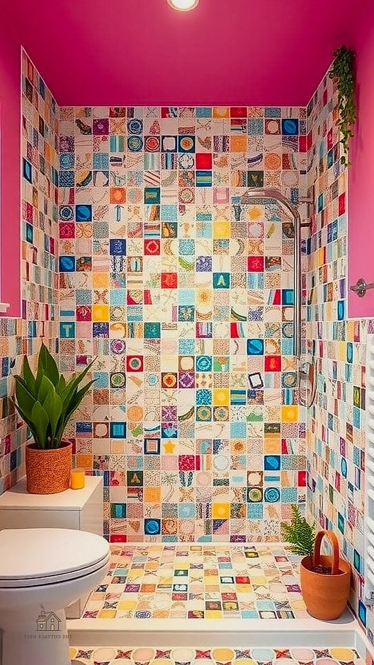 25 Dreamy Pony Wall Shower Ideas to Try This Season 14 Mosaic Tile Accent Band