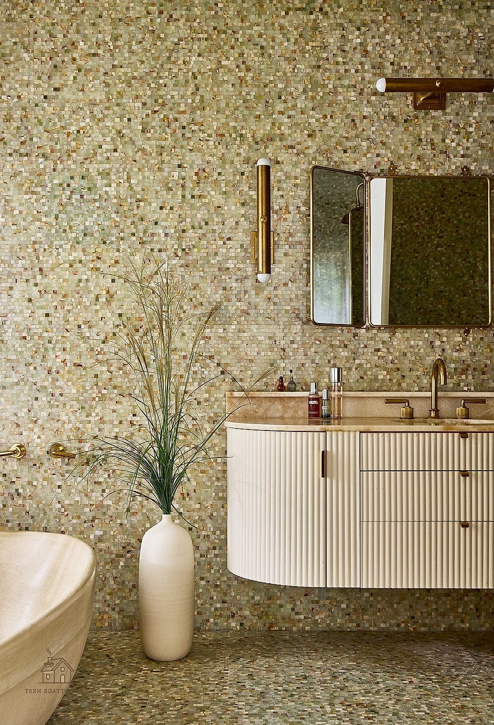29 Dreamy Small Walk In Shower Ideas to Try This Season 6 Mosaic Tile Floor with Solid Wall Tile