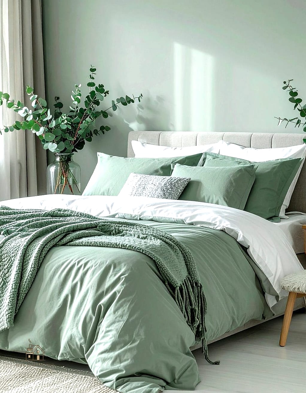 23 Dreamy Green Bedroom Ideas to Try This Season 18 Muted Eucalyptus Green Walls