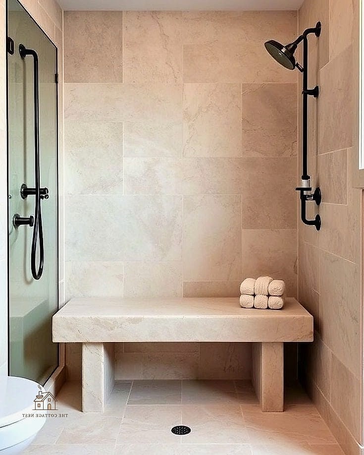 26 Gorgeous Stone Shower Ideas That Are Totally Doable 12 Natural Stone Bench Seat