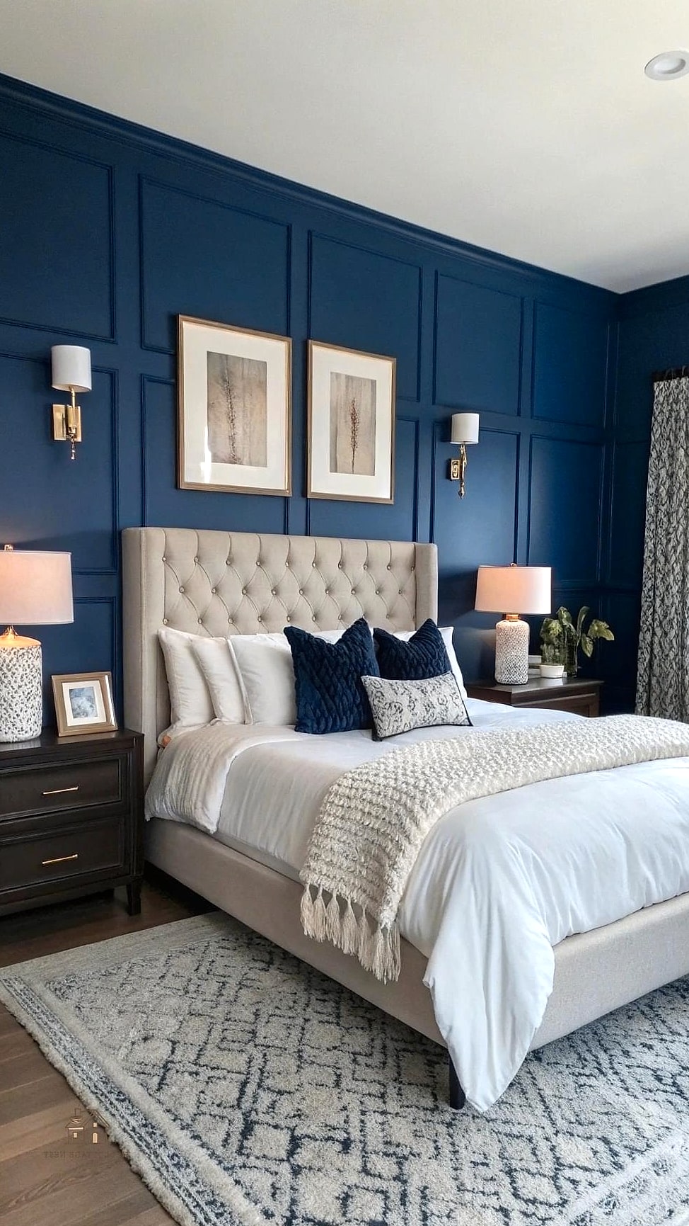 35 Gorgeous Blue Bedroom Ideas That Are Totally Doable 2 Navy Accent Wall Behind the Bed