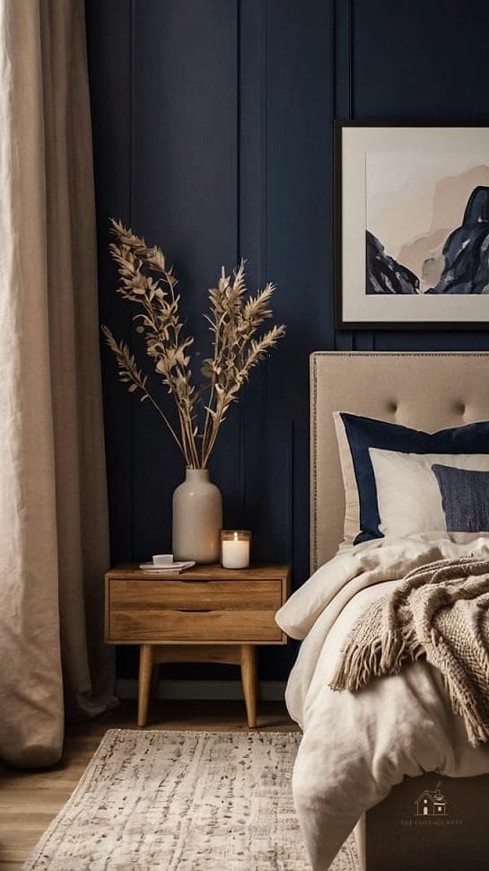 30 Cozy Blue Bedroom Decor Ideas Worth Pinning 2 Navy Accent Wall Behind the Headboard