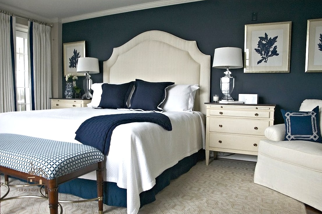 24 Beautiful Blue And Cream Bedroom Ideas to Transform Your Space 13 Navy Blue Trim and Millwork