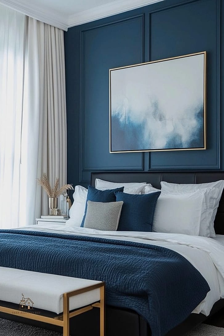 35 Gorgeous Blue Bedroom Ideas That Are Totally Doable 24 Navy Built-In Shelving