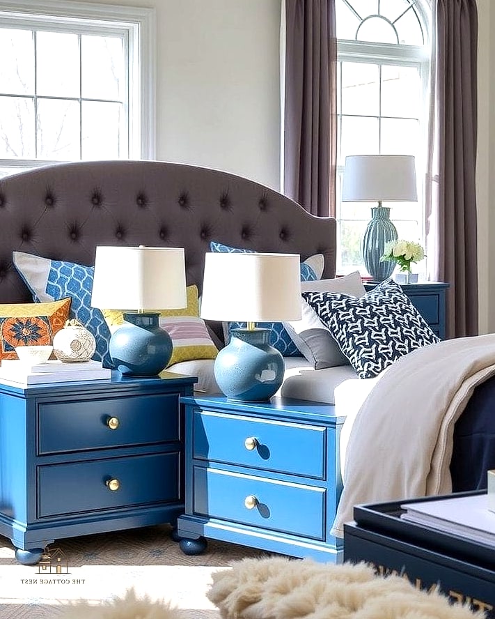 35 Gorgeous Blue And Cream Bedroom Ideas That Are Totally Doable 18 Navy Nightstands with Cream Walls