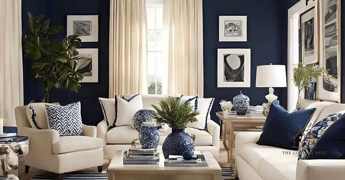 35 Gorgeous Blue And Cream Bedroom Ideas That Are Totally Doable 2 Navy Walls with Cream Trim