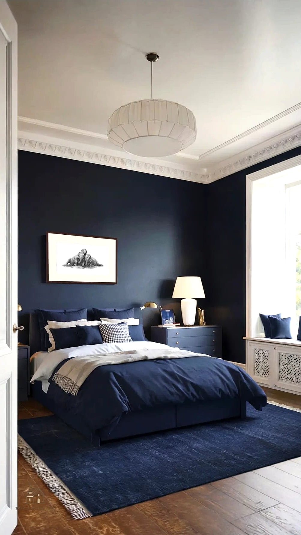 Navy and White Striped Accent