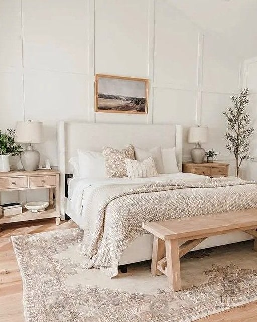 25 Creative Modern Farmhouse Bedroom Ideas That Will Inspire You 5 Neutral Layered Bedding