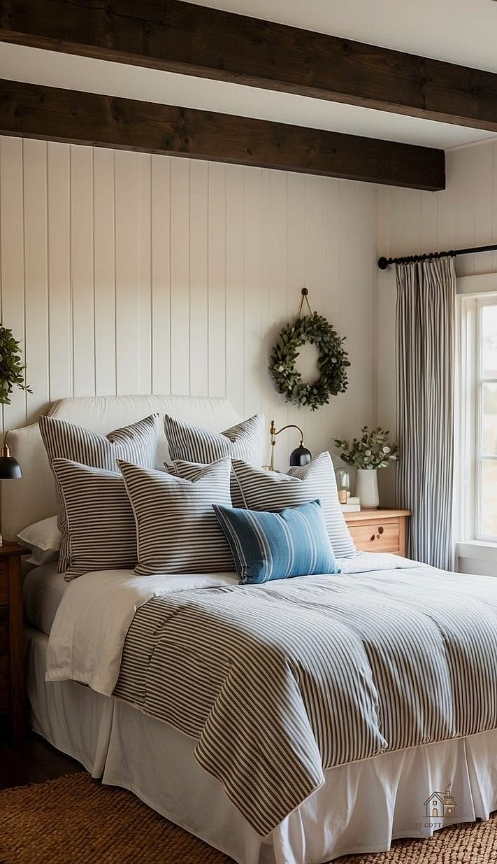 Neutral Striped Ticking Fabric