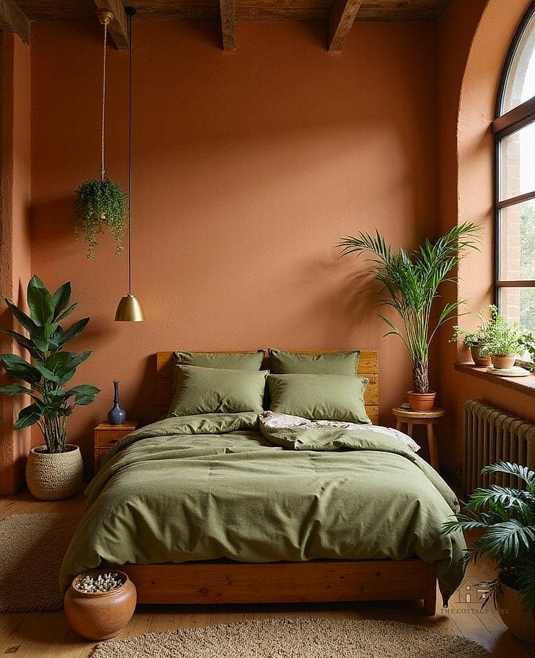 23 Dreamy Green Bedroom Ideas to Try This Season 5 Olive Green and Terracotta Combo