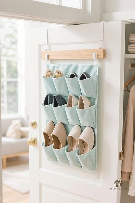 35 Chic Bedroom Storage Ideas for a Beautiful Home 12 Over-the-Door Shoe Organizers