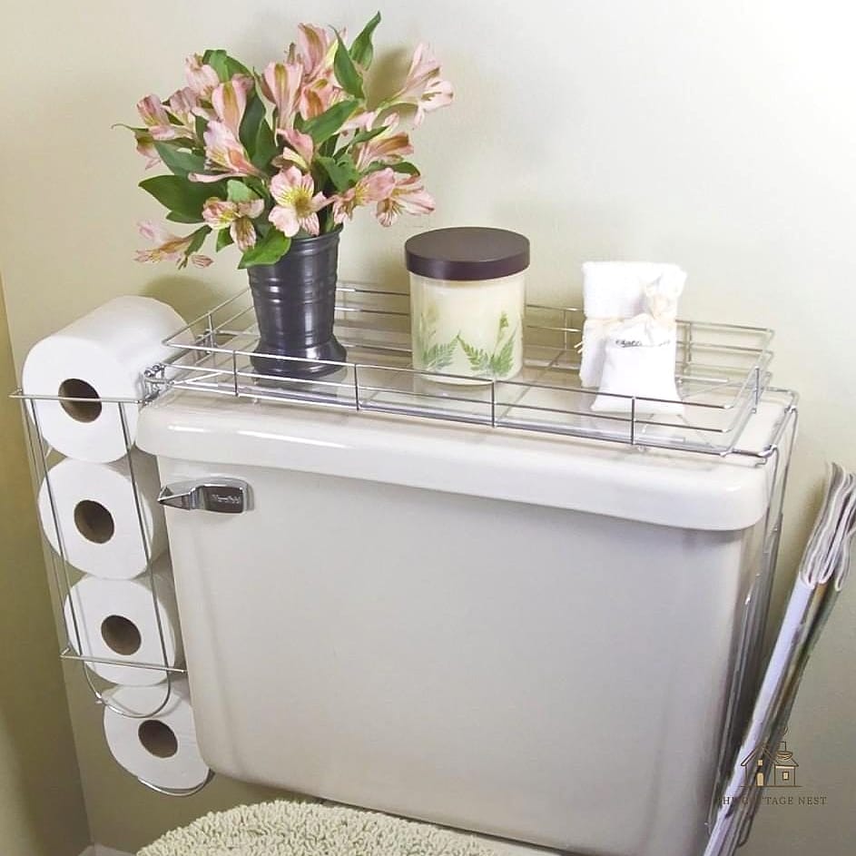 25 Creative Over The Toilet Storage Ideas That Will Inspire You 13 Over-the-Tank Wire Basket Caddy