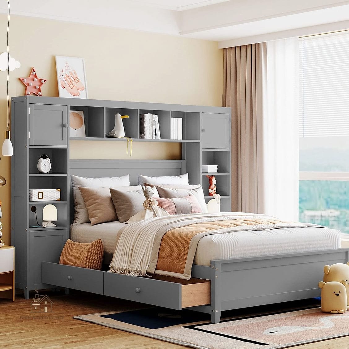 30 Amazing Shelf Over Bed Ideas on a Budget 14 Painted Shelf to Match an Accent Wall