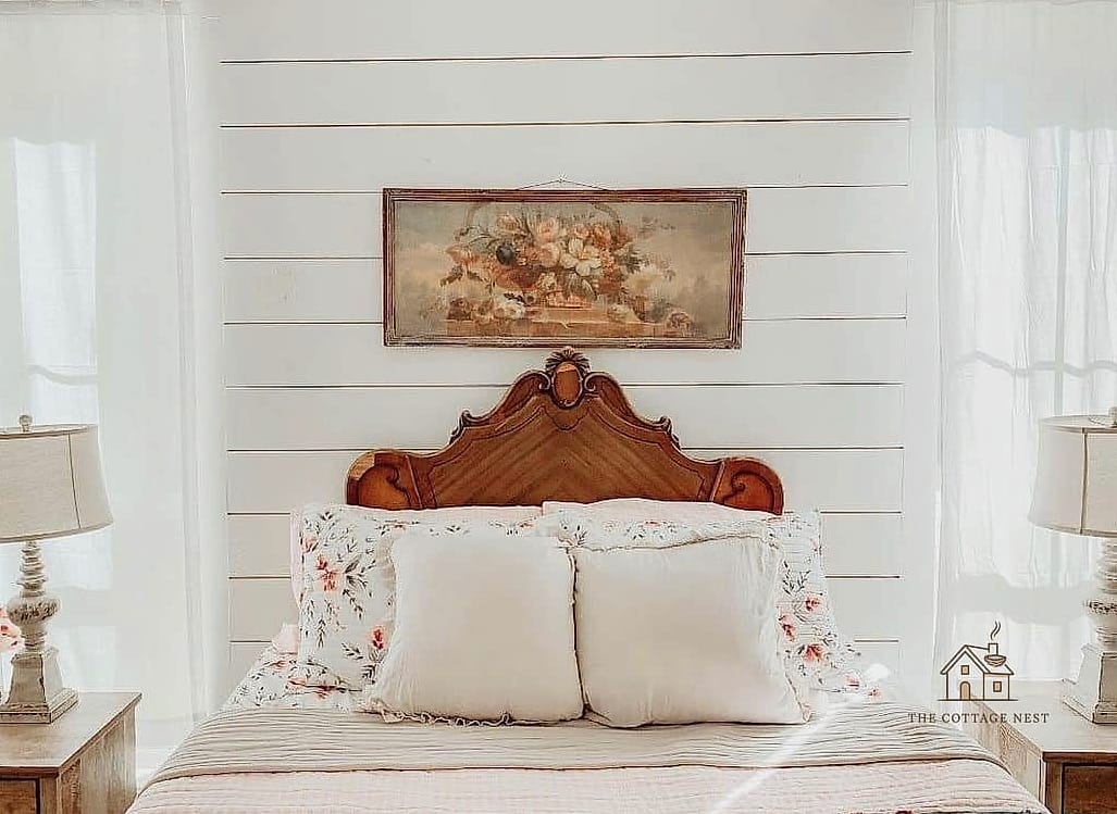 24 Dreamy Country Bedroom Ideas to Try This Season 15 Painted Shiplap Walls