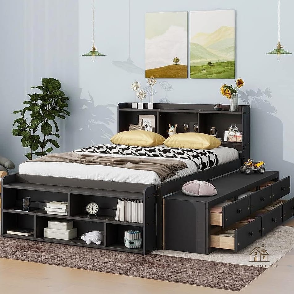 30 Amazing Shelf Over Bed Ideas on a Budget 27 Painted Wood Shelf in a Bold Color