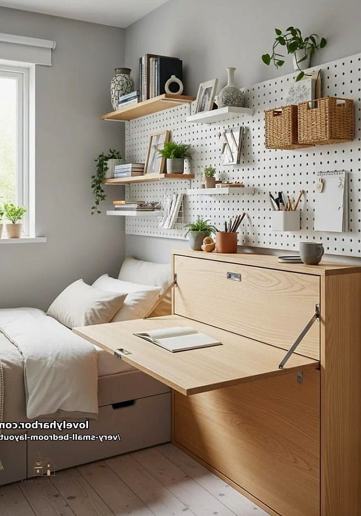 24 Clever Small Bedroom Storage Ideas for Every Style 18 Pegboard Wall Organization