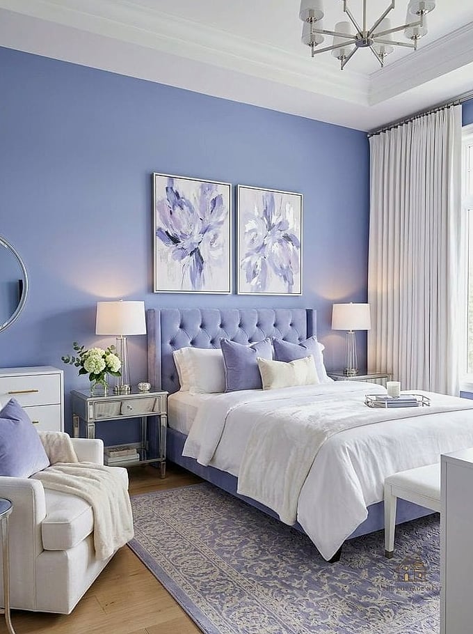 35 Gorgeous Blue Bedroom Ideas That Are Totally Doable 15 Periwinkle Accent Wall