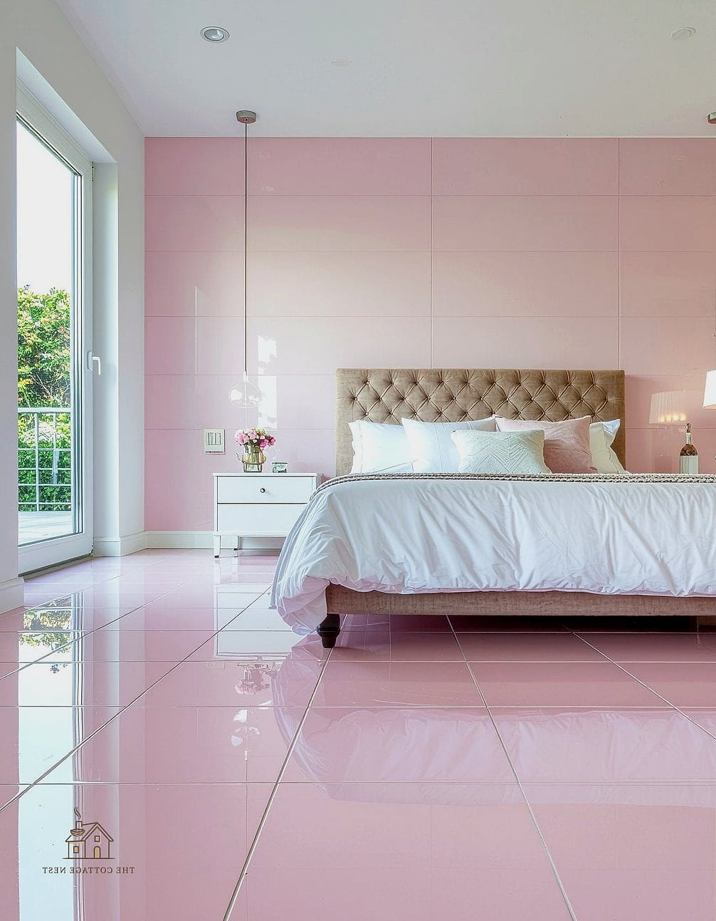 17 Clever Pink Bedroom Ideas for Every Style 12 Pink Tile in an Attached Bathroom or Vanity Nook