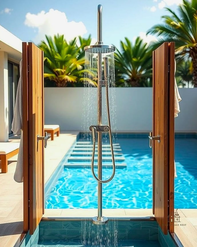 25 Stunning Outdoor Shower Ideas You'll Absolutely Love 7 Poolside Rinse Station