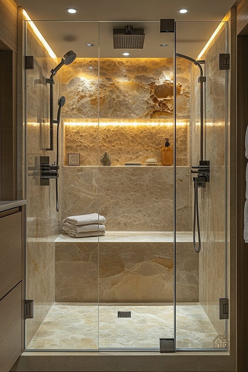 26 Gorgeous Stone Shower Ideas That Are Totally Doable 13 Quartzite Walls for Durability