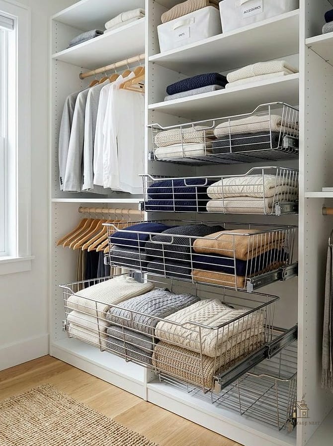 Reach-In Closet With Pull-Out Drawers