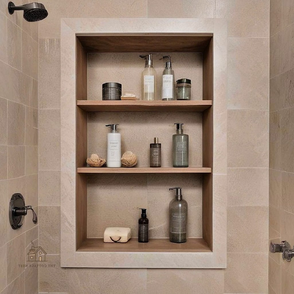 20 Dreamy Shower Storage Ideas to Try This Season 14 Recessed Niche with Built-In Lighting