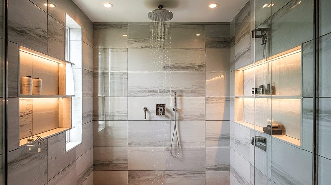27 Dreamy Shower Niche Ideas to Try This Season 16 Recessed Niche with LED Lighting