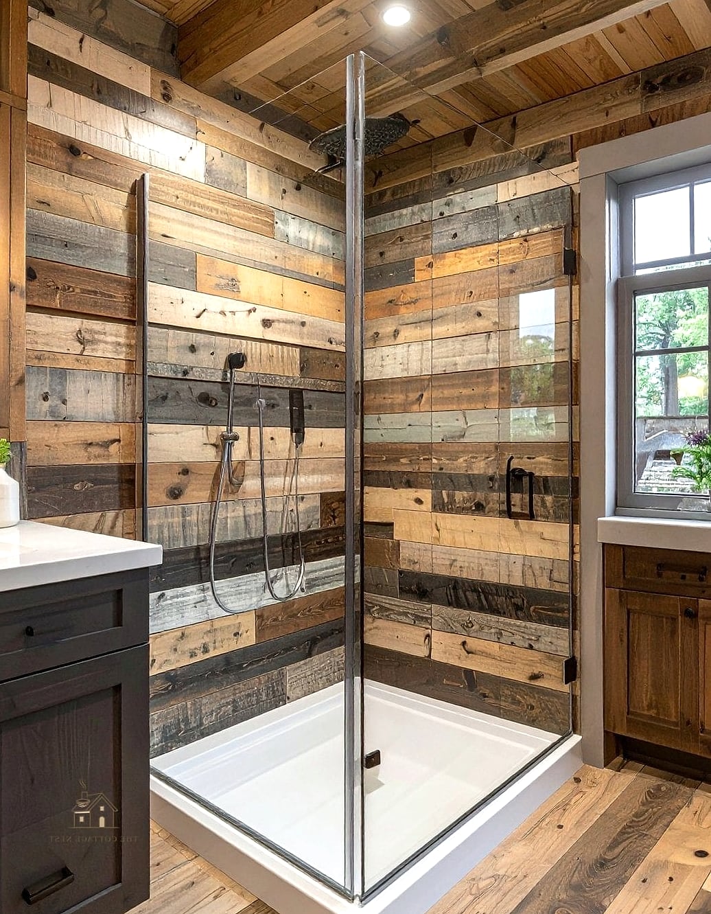 40 Cozy Walk In Shower With Wall No Door Worth Pinning 9 Reclaimed Wood Accent Above the Tile Line