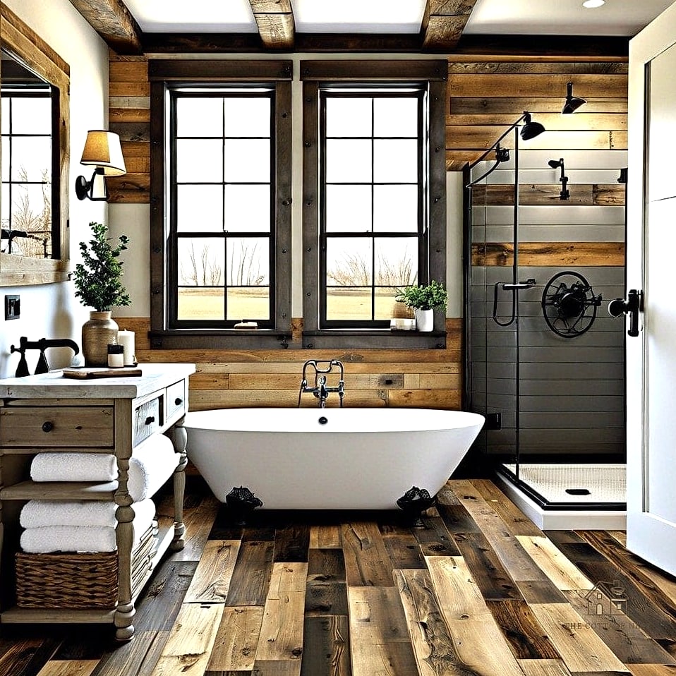 21 Clever Wood Tile Shower Ideas for Every Style 9 Reclaimed Wood Look for Farmhouse Style