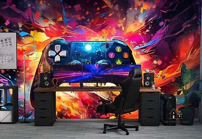 20 Amazing Gaming Bedroom Ideas on a Budget 12 Removable Wallpaper Accent Wall