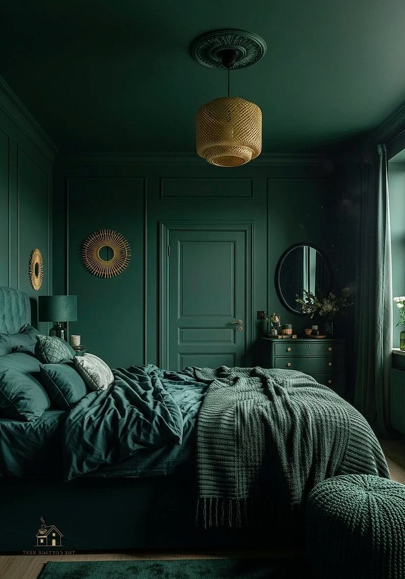 25 Stunning Color Drenching Bedroom You'll Absolutely Love 7 Rich Forest Green Escape