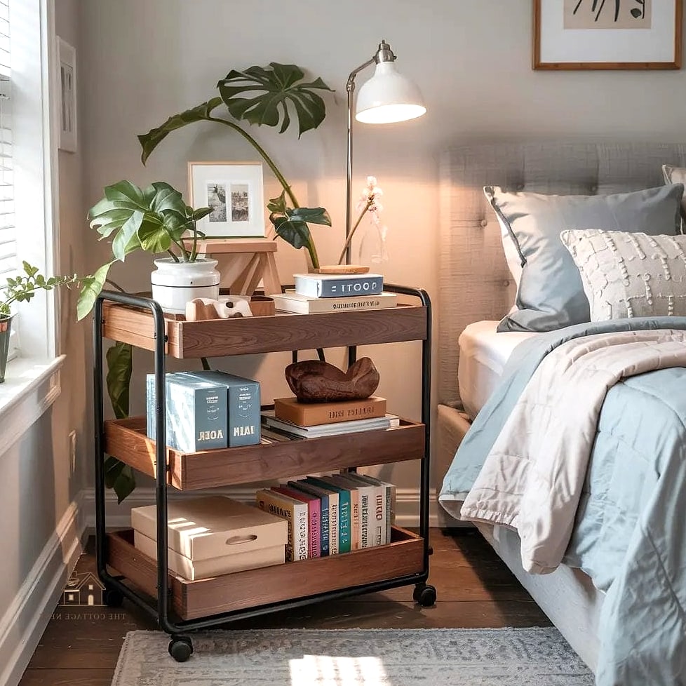 24 Clever Small Bedroom Storage Ideas for Every Style 15 Rolling Storage Carts