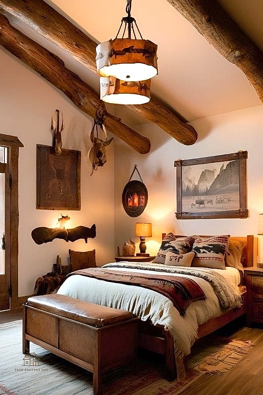 20 Dreamy Western Bedroom Ideas to Try This Season 9 Rope and Rawhide Light Fixtures