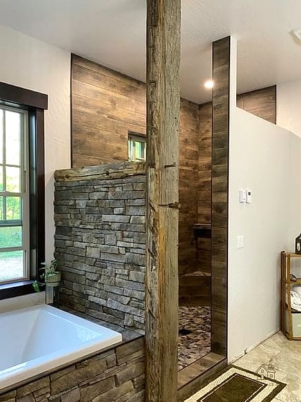 40 Cozy Walk In Shower With Wall No Door Worth Pinning 26 Rustic Stone Wall with Wood Bench